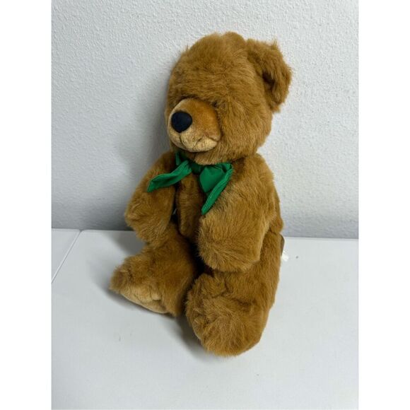 Rare Vintage Beverly Hills Teddy Bear Co Plush Teddy Bear 13” Brown Green Bow - Picture 10 of 10
